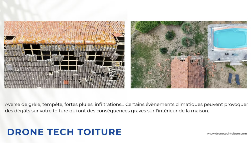 images de toitures abîmées à cause d'intempéries 